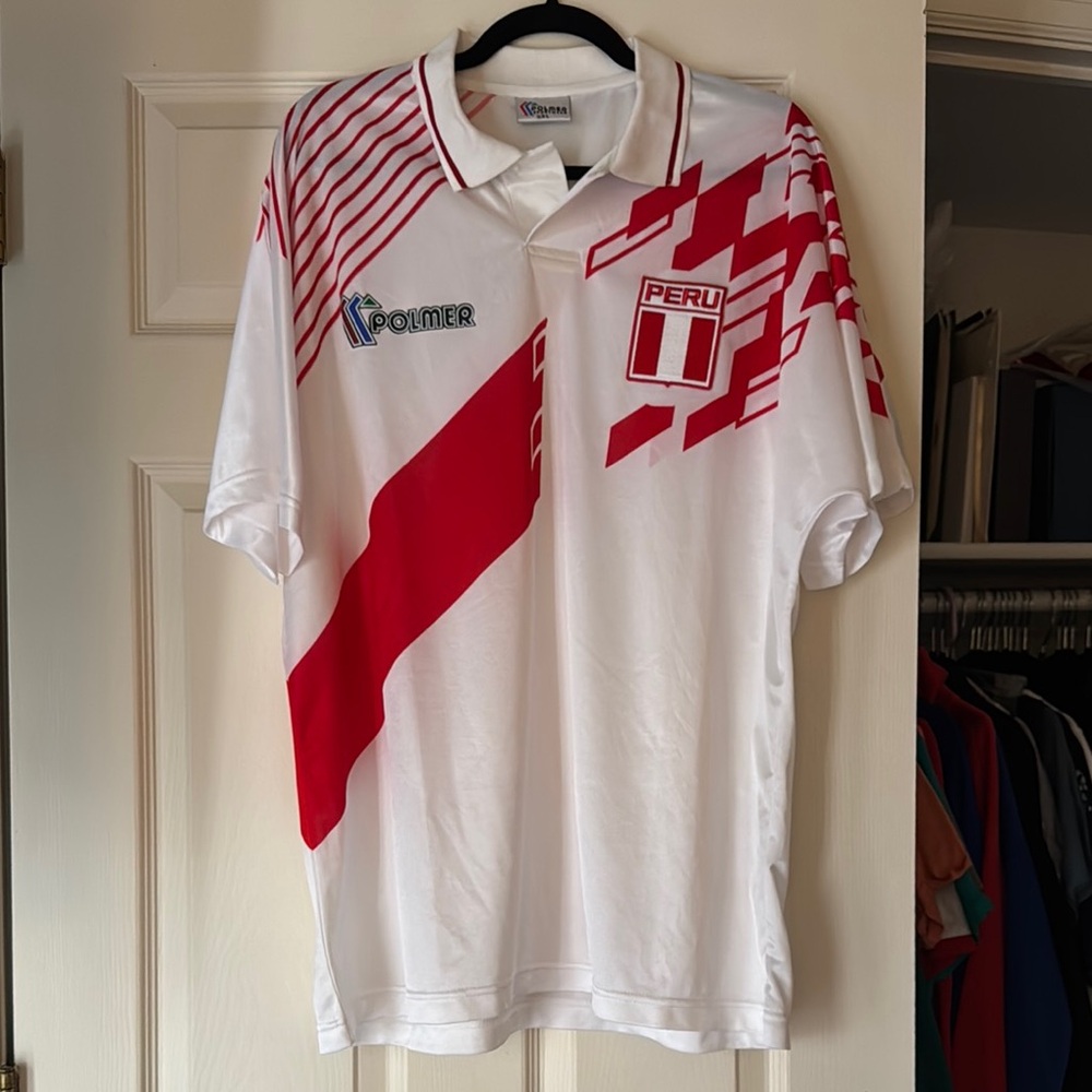 Poler White and Red Jersey with Bold Stripe Design